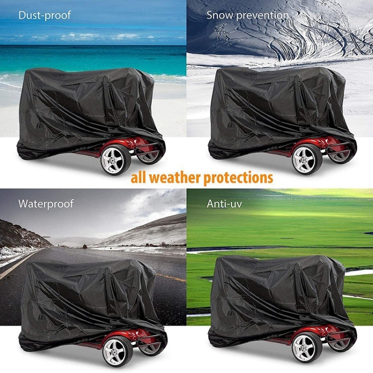 Black electric scooter protective cover on scooter, all-weather style
