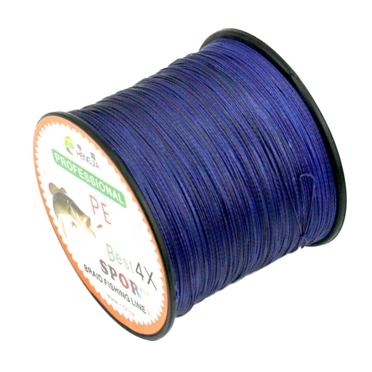 Blue braided PE fishing line spool on black reel with orange product label
