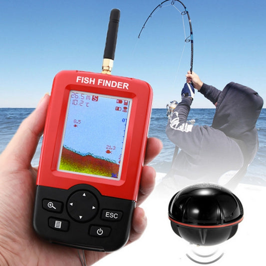 XJ-01 Wireless Fish Detector 125KHz Sonar Sensor 0.6-36m Depth Locator Fishes Finder with 2.4 inch LCD Screen & Antenna, Built-in Water Temperature Sensor, XJ-01