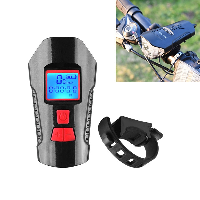 350LM USB Charging Waterproof Snap-on Bicycle Headlight with Speaker & Stopwatch Function, Black, Blue, Red