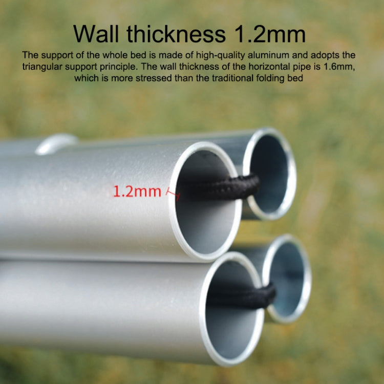 Aluminum camping bed frame tubes with black connector rings at the ends