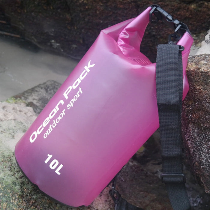 10L waterproof single-shoulder dry bag, pink PVC barrel with roll-top and webbing strap