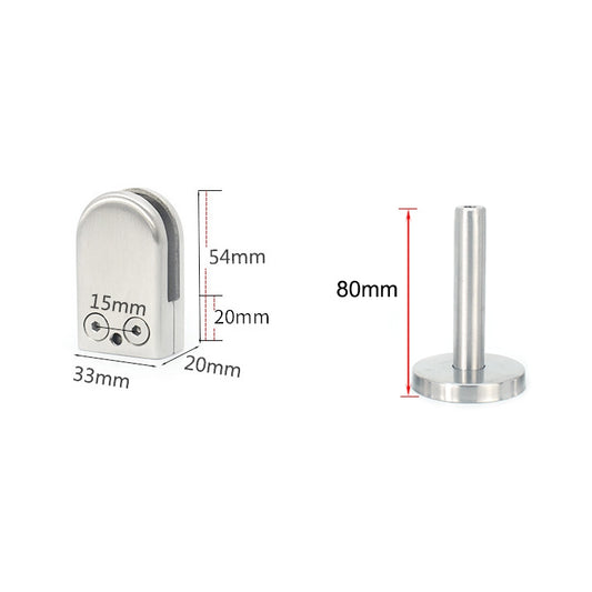 304 Stainless Steel Glass Fish Mouth Support Rod Fixing Clip with 14x80mm Rod, Specification: S, S, with 14x80mm Rod