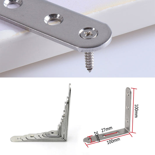 2pcs Stainless Steel 90 Degree Angle Bracket,Corner Brace Joint Bracket Fastener Furniture Cabinet Screens Wall (100mm), 100mm (2pcs)
