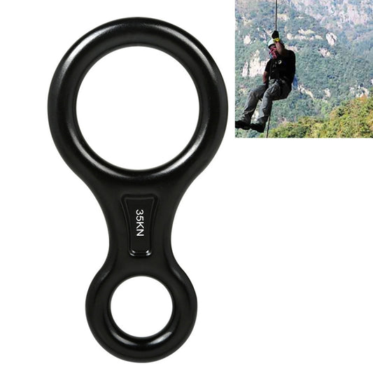 Black figure 8 belay/descender device with two rope loops