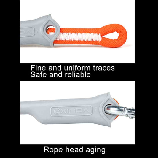 Grey rope end with metal carabiner and orange rope tip for 9.5mm auxiliary cord