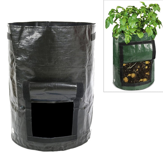 Potato planting grow bag, 30cm x 35cm, black fabric with front access window