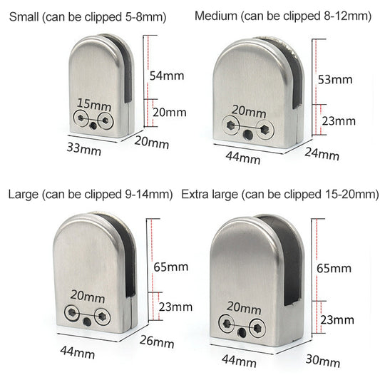 9-14mm Flat Bottom Matte Polished 201 Stainless Steel Fixed Clip Railing Glass Wood Layer Board Clamp Bracket, 9-14mm, Flat Bottom, 201 Stainless Steel