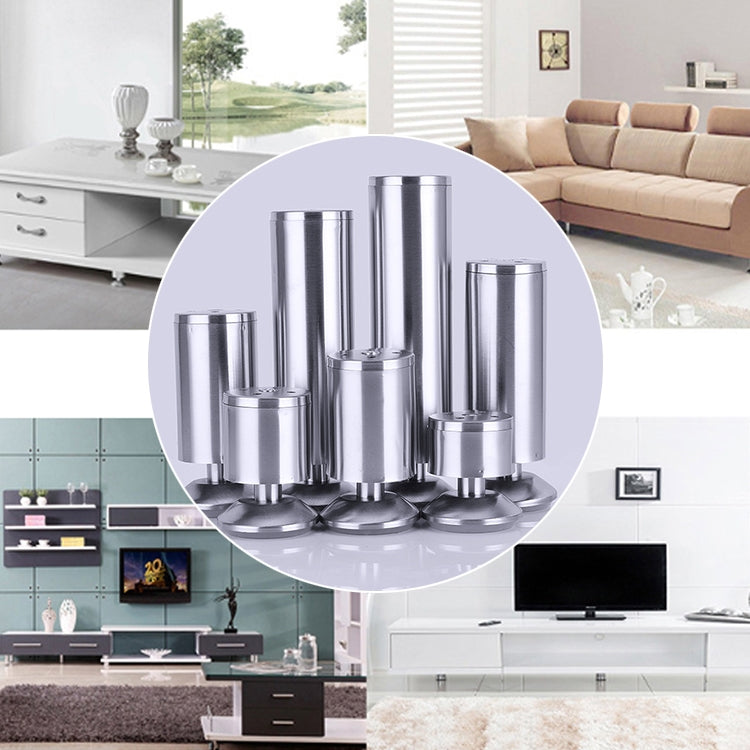 Set of stainless steel furniture feet with cylindrical columns and round bases