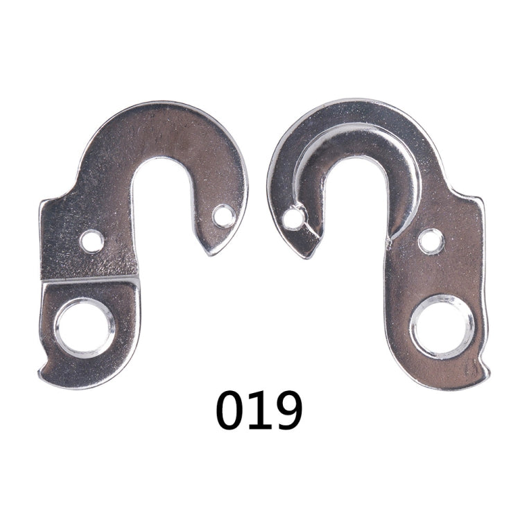 Alloy rear derailleur tail hook plate set, dark metal, marked 019