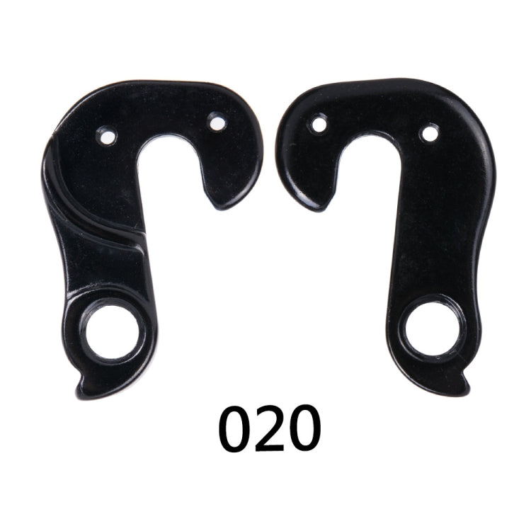 Alloy rear derailleur tail hook plates, black, marked 020, with mounting holes