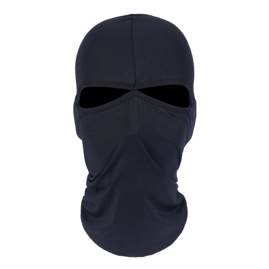 Black unisex balaclava head mask with dual eye openings and face covering