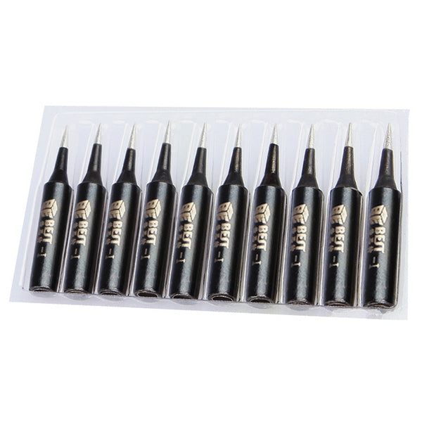 10-pack lead-free soldering tips in clear tray, conical metal nozzles