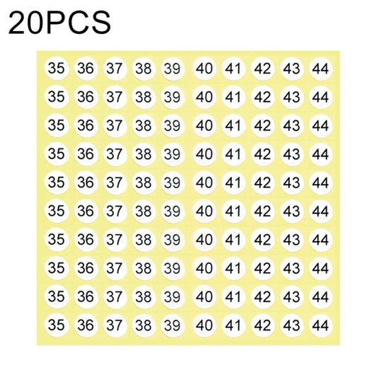 20 PCS Round Shape Number Sticker Shoe Size Label, Number 35-44, Number 35-44