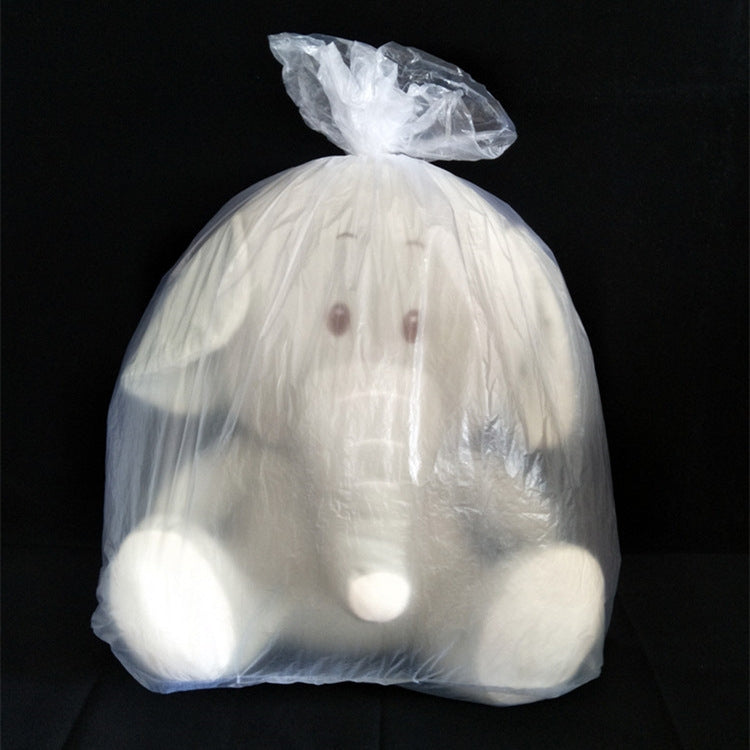 Clear PE packaging bag tied at the top, filled with cushioning items, protective cover