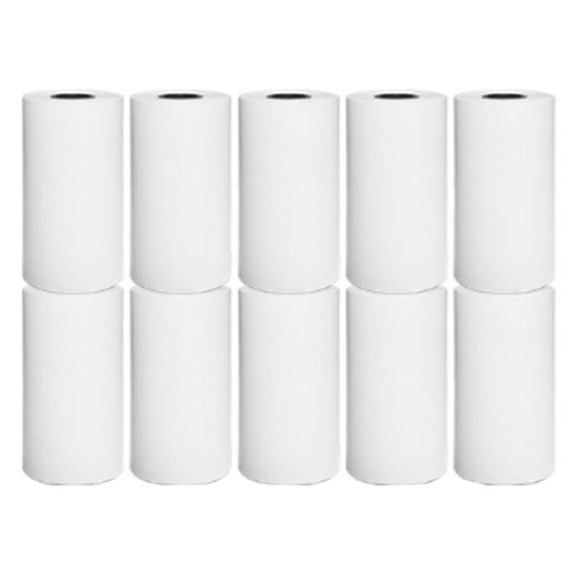 White thermal label paper rolls, five rolls stacked