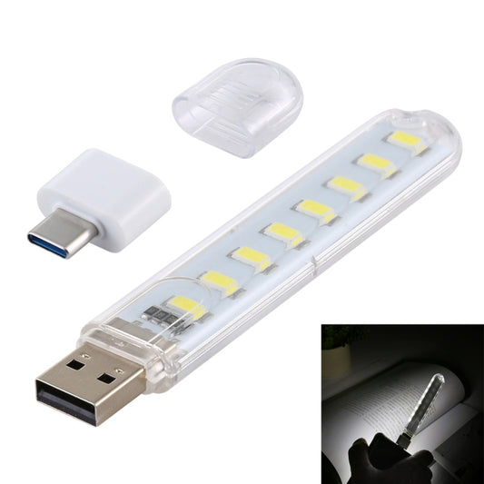 8LEDs 5V 200LM USB LED Book Light Portable Night Light, with Type-C Adapter, with Type-C Adapter