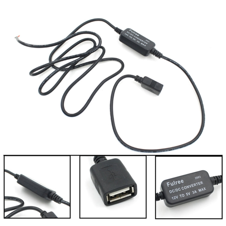 Car single USB power adapter kit with converter, USB-A port, and cables.