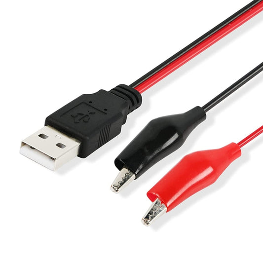 USB-A male to dual crocodile clip power cable with red and black leads