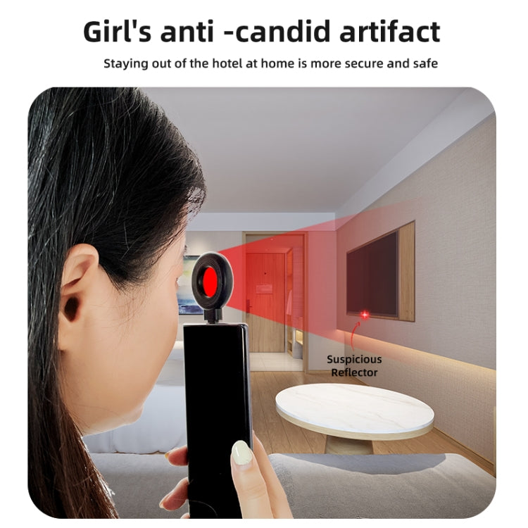 Handheld black infrared detector with red sensor circle and 8-pin connector