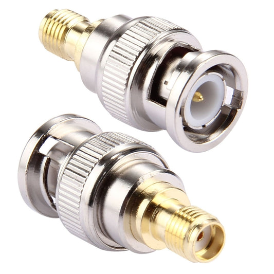 BNC male to SMA female RF connector, metal body with gold-plated pins