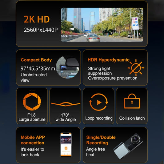 U06 2K Ultra HD Night Vision WiFi Car Driving Recorder Support Mobile APP, U06