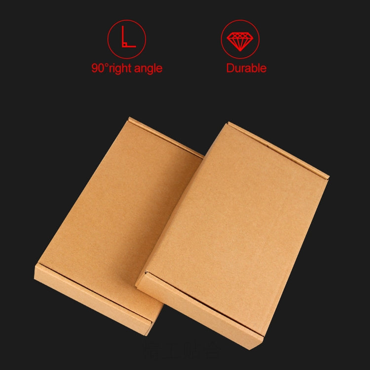 Kraft paper shipping box shown open like a tray, hinged flaps, 20x10x4 cm