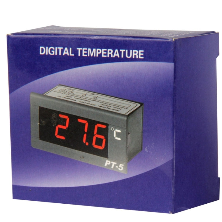 Retail box for digital temperature thermometer featuring a device with °C display