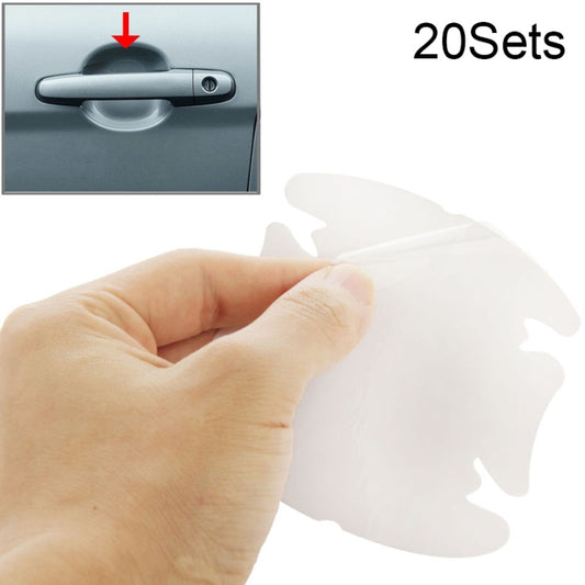 Car door handle protective film sheet, clear adhesive cover held near car handle