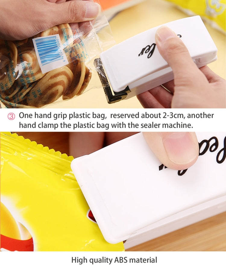 Mini sealer sealing a plastic bag with transparent film