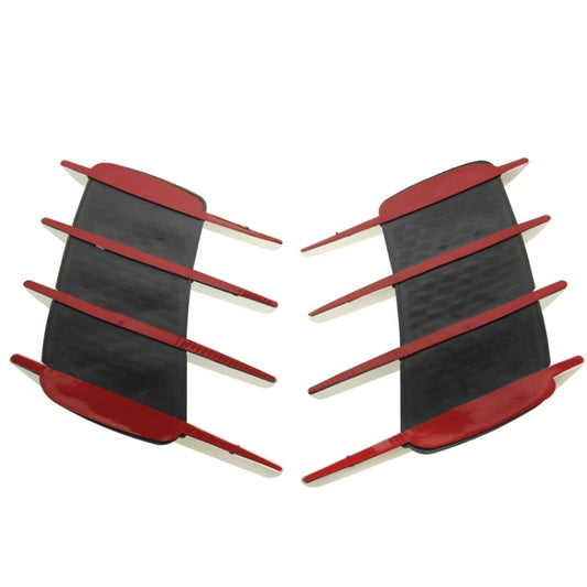 Car hood side shark gill vent sticker set, black mesh fins with red trim strips