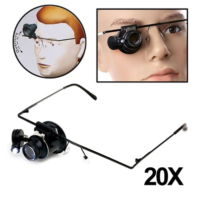 20X magnifier watch repair headset with LED light, adjustable arm and headband
