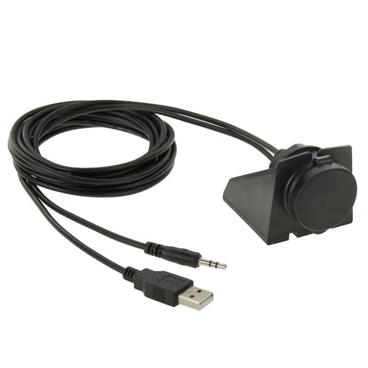 USB 2.0 & 3.5mm Male to Female Extension Cable with Car Flush Mount, Length: 2m, USB 2.0 & 3.5mm Male to Female