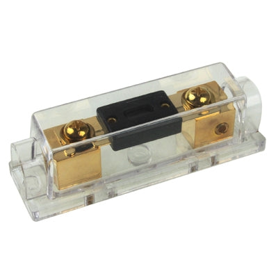 Car fuse distribution block with clear cover, gold terminals, black fuse holder