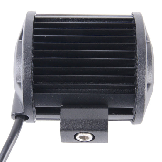 LED work light with black heat-sink side fins and mounting base, 6-LED style.