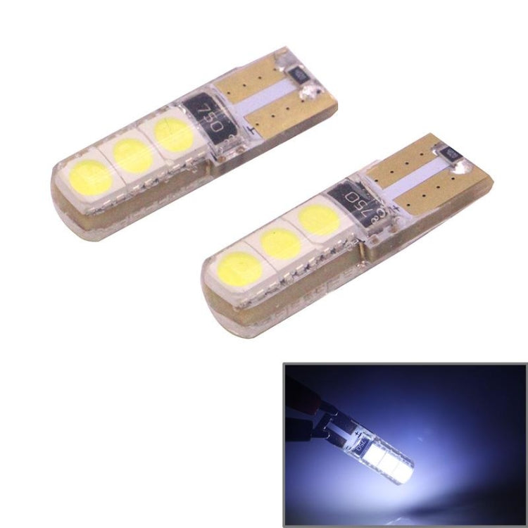 Two T10 LED bulbs with six yellow 5050 chips and ice-blue light inset