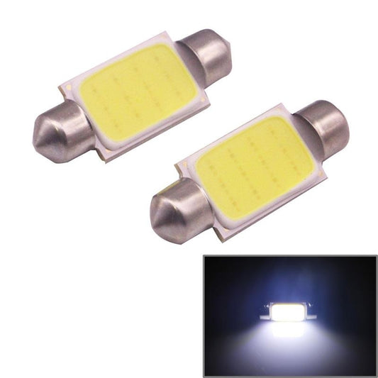 Pair of COB LED license plate bulbs with metal caps and yellow translucent LED chips