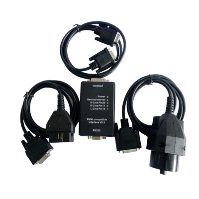 Vehicle diagnostic interface kit with multiple cables and RS232 adapter module