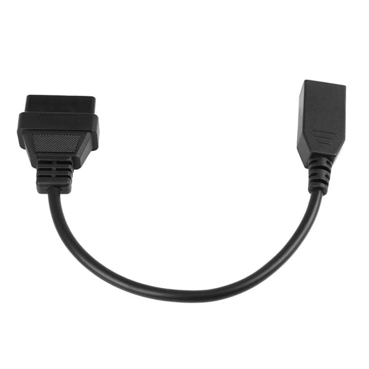 OBD diagnostic adapter cable with black connector plugs on both ends, looped lead