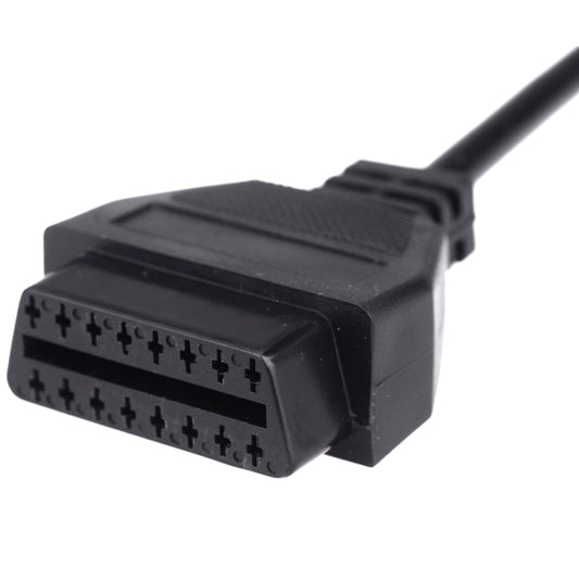 OBDII adapter cable close-up of black 14-pin connector