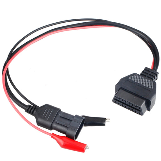 OBDII diagnostic cable: 3-pin to 16-pin connector with black housing and red/black leads