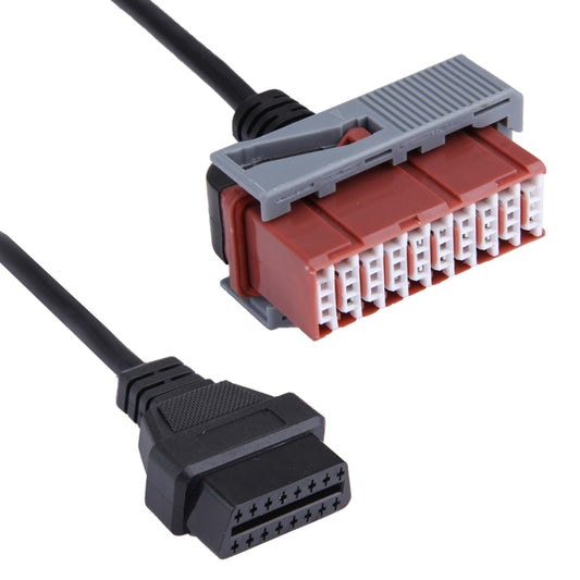 OBDII diagnostic cable with angled 30-pin connector and flat 16-pin plug