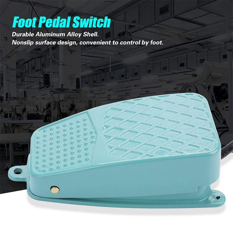 Anti-slip foot pedal switch, turquoise metal case with textured top and side raised pads