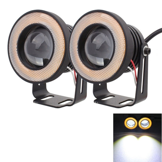 Pair of round LED eagle eye lights with amber ring accents and mounting brackets