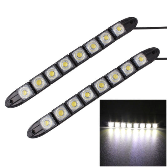 Pair of black snake LED daytime running light bars with 8 square bulbs each
