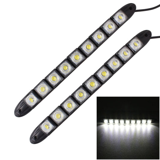 2 flexible LED daytime running lights with black housings, multiple white LEDs, wire leads
