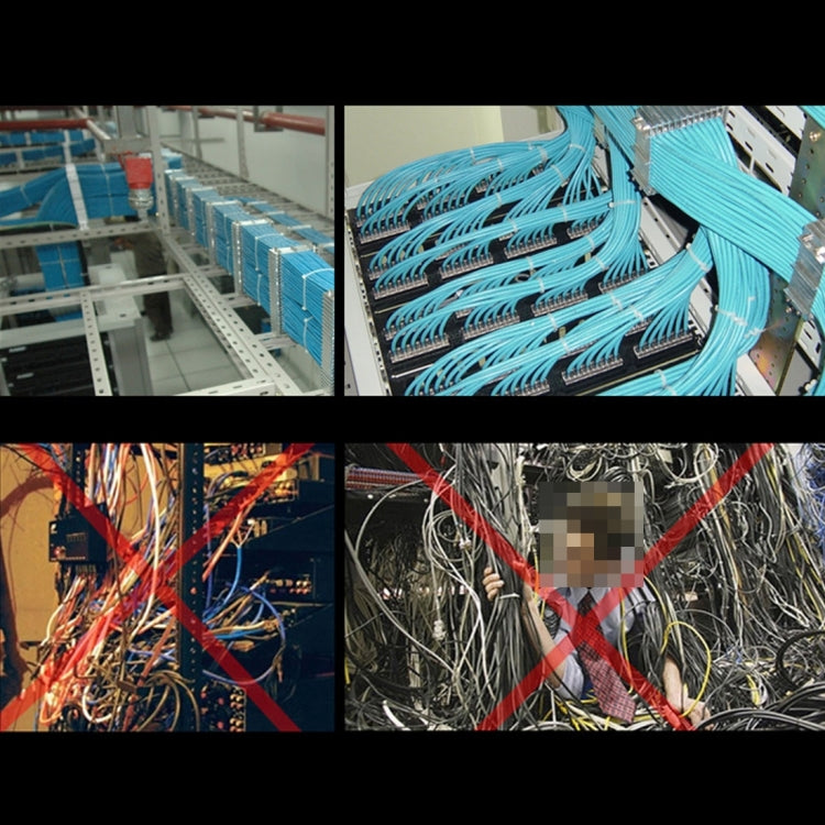 Cable zip ties binding server rack wiring with bundled lines
