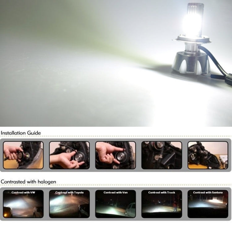 Halogen headlight lamp installation guide panel with step diagrams and beam contrast