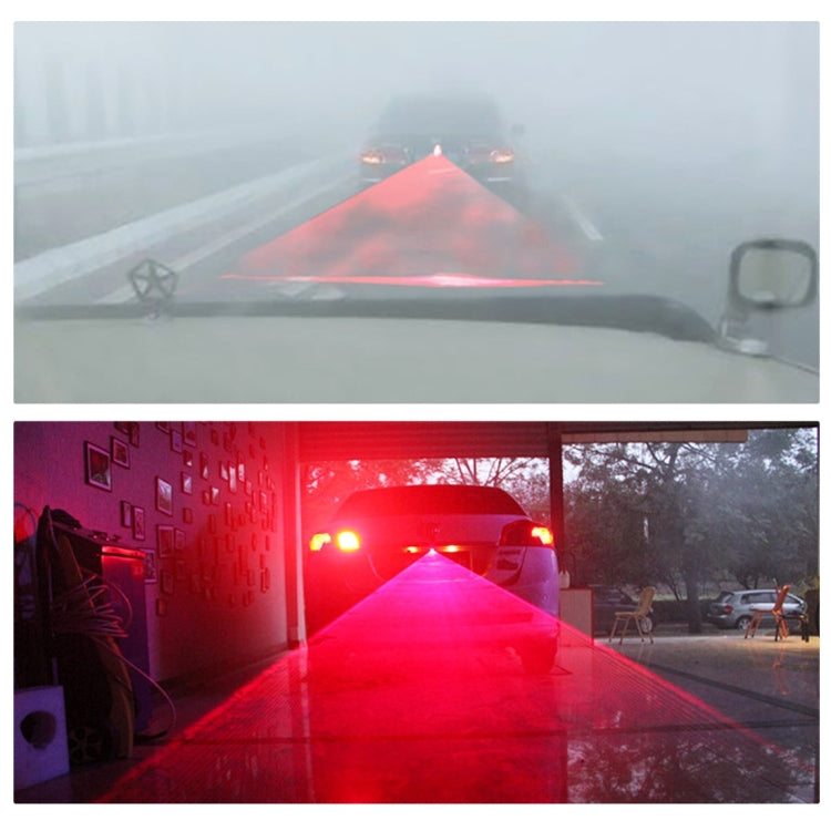 Red laser warning beam projected from car tail fog light