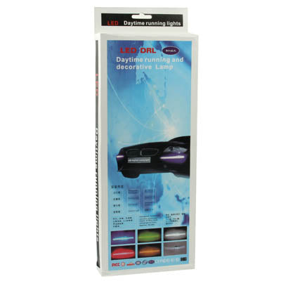 Retail package for LED DRL daytime running lights, includes product and wiring info